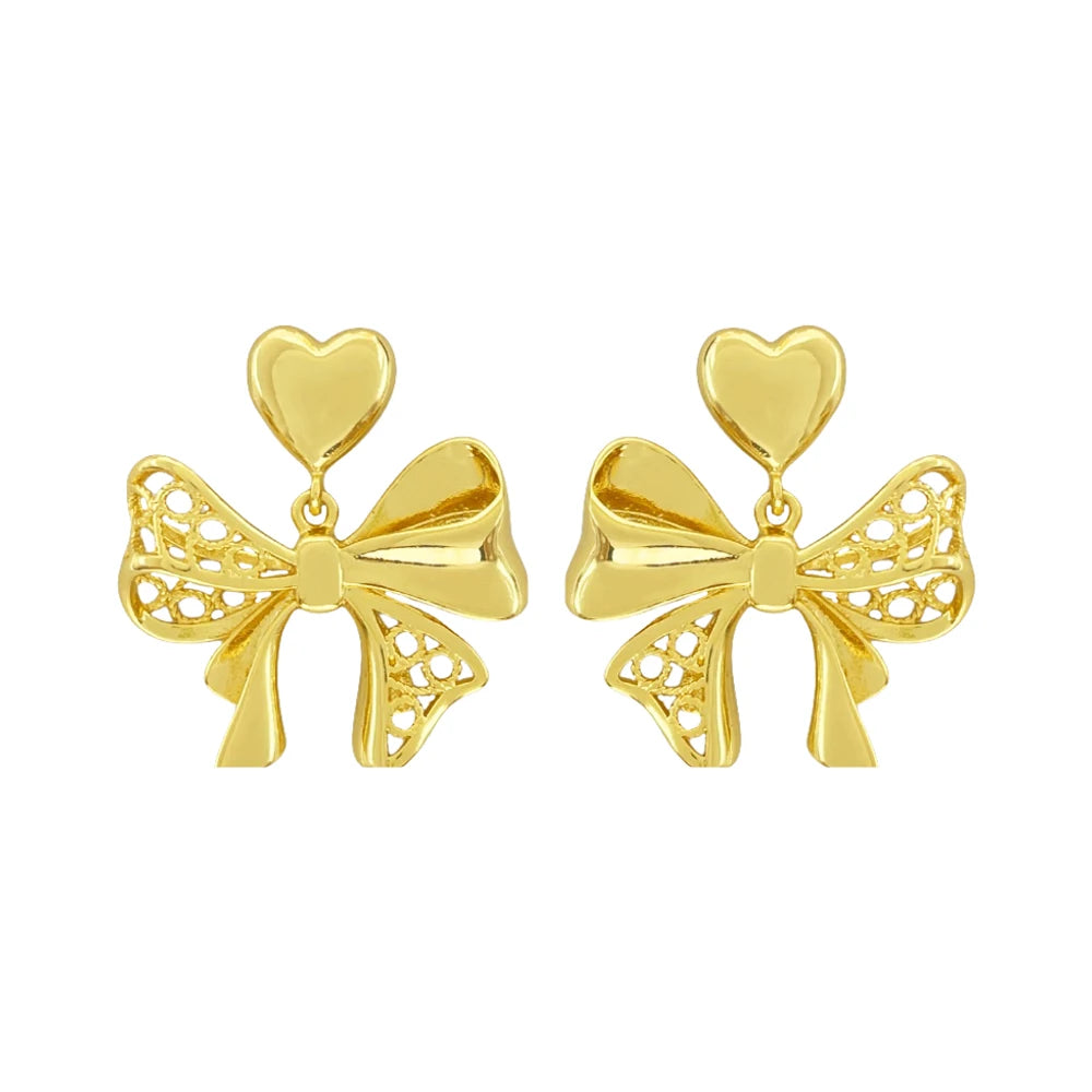 Hot-selling Fashion Jewelry Custom Gold-plated Charm Bow Hollow Pendant Earrings for Women