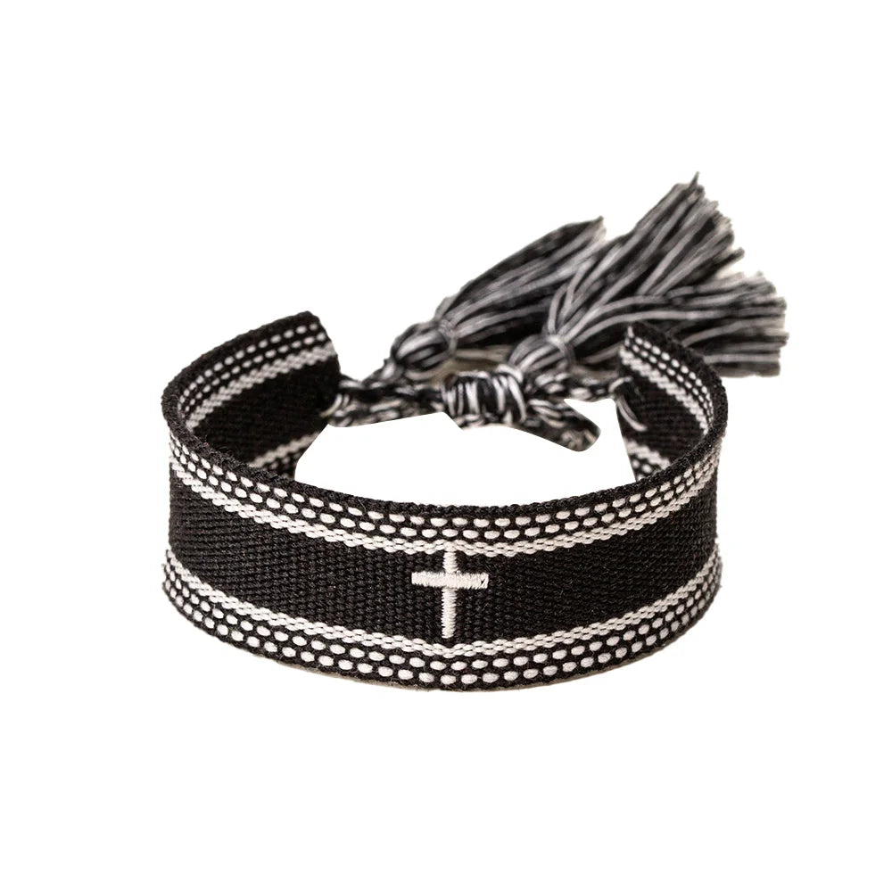 Tassel Charm Fabric Multicolour Braided Friendship Woven Embroidery Bracelet Fabric Embroidery Letter Bracelet for Women Men