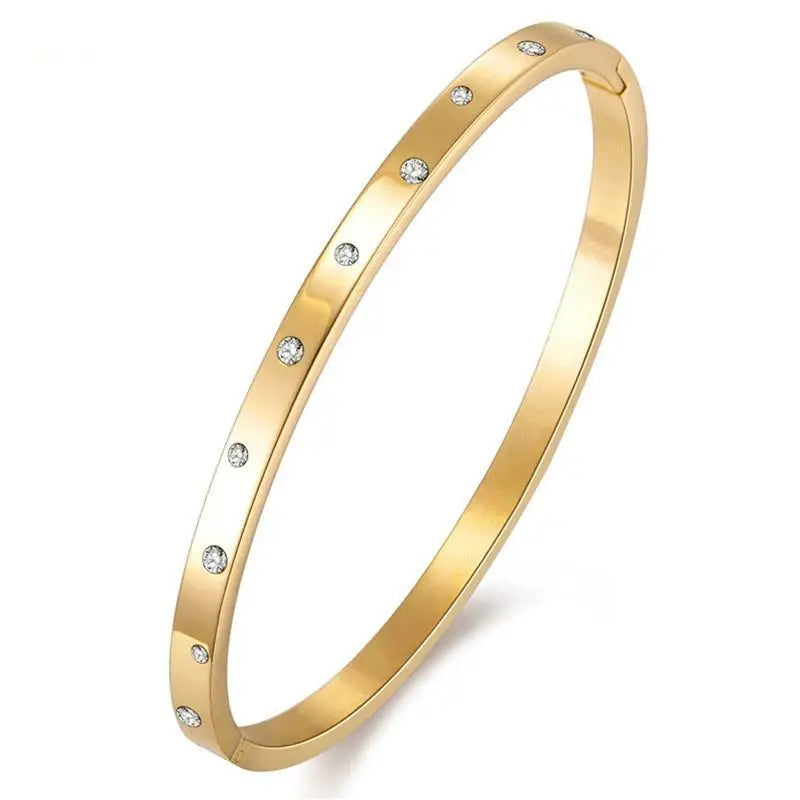 MARONEW Rose Gold Crystals  Women 18K Gold Schmuck Joyas Gioielli Zircon Rhinestone Bracelet Bangles Stainless Steel Jewelry