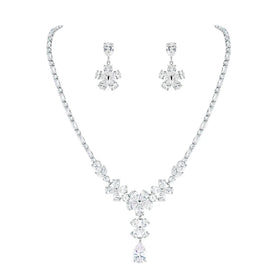 Weiman New Arrival Wedding Bridal Jewelry Set Rhodium Silver Plated Flowers with Cubic Zirconia for Gift Made of Brass