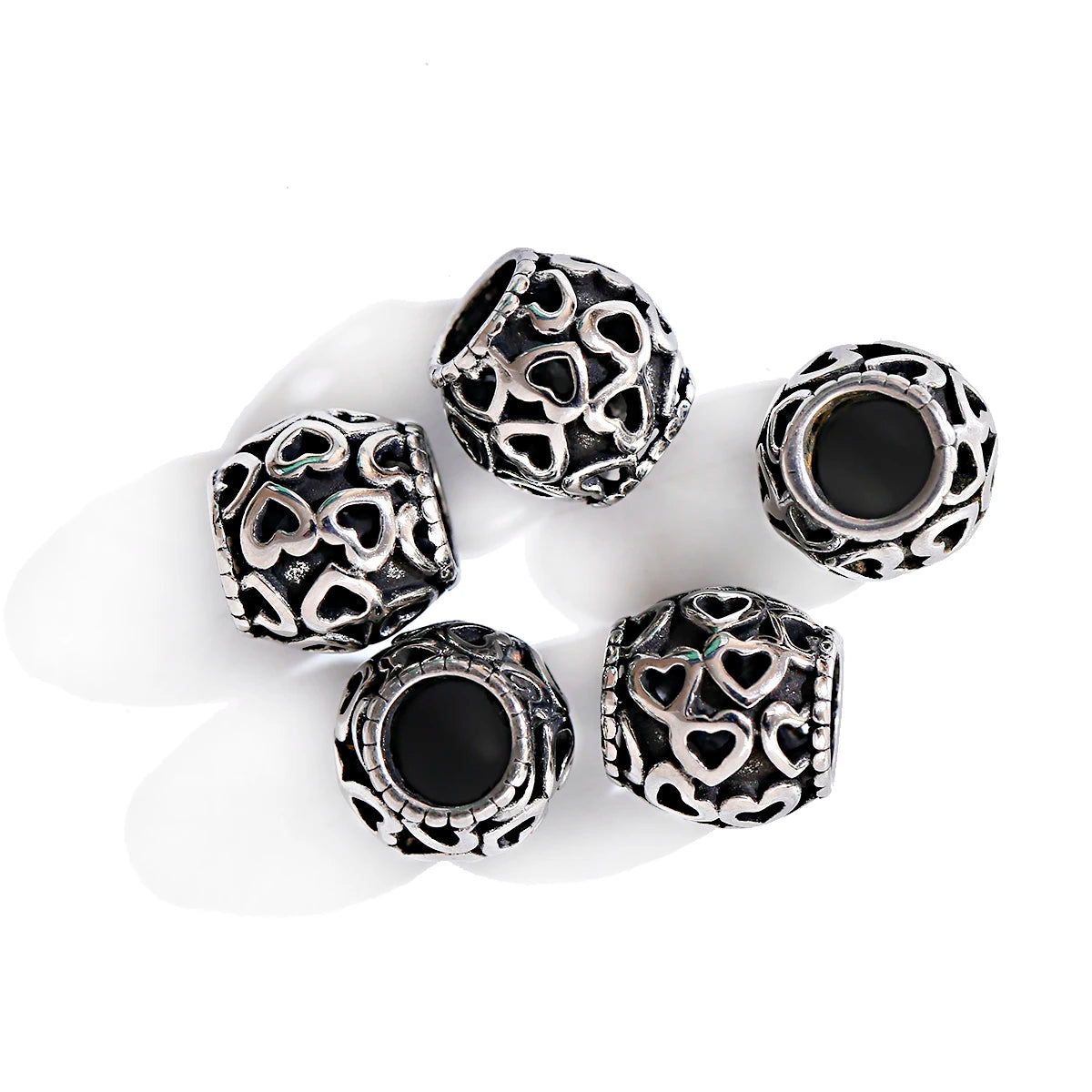 Black Big Hole Large Size Hollow Heart Engraved Gunmetal Charms Stainless Steel Spacer Beads for Jewelry Making Douvei Brand