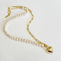 Mix Style 18K Gold Plated Paperclip Chain 925 Sterling Silver Natural Freshwater Pearl Heart Pendant Necklace