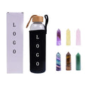 550ml Infused Natural Gemstone Crystal Wands Bamboo Cover Crystal Point Water Bottle