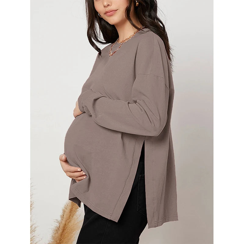 Wholesale Maternity Clothes Pregnant Women 100% Cotton T Shirt Custom Ladies Crewneck Long Sleeve T-shirt