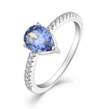 YILUN 925 Sterling Silver Blue Gemstone Engagement Ring Rhodium Plated Teardrop Pear Shaped Silver and Zirconia Ring for Women