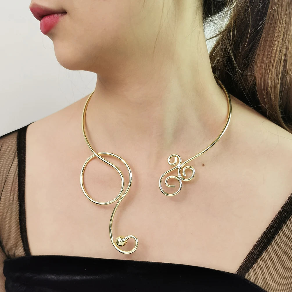 European Unique Design Musical Note Flower Torque Collars Women Trendy Exaggerated Metal Fashion Choker Necklace Accessories