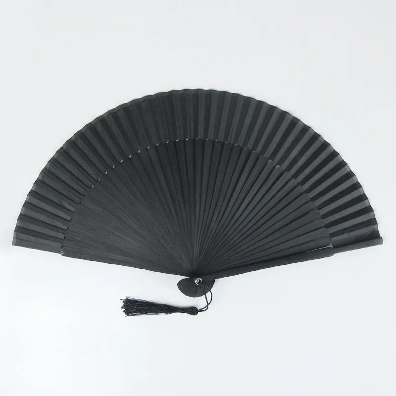 All Black Chinese Style Asian Zen Design Round Folding Bamboo and Rattan Handicraft Fan for Home Decor-Made in China Occasions