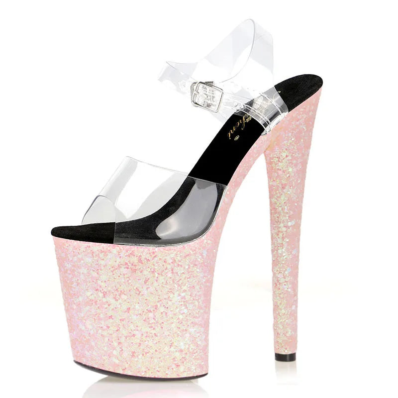 New bag bottom color sequins sexy thin heels 20 cm stripper Gothic high heels 8 inch summer women's large sandals