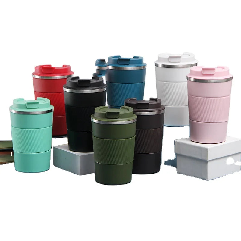 Christmas Gift Use 380ml 500 ml Custom Logo Car Travel Double Wall Vacuum Coffee Mug Tumbler Cup with Silicone Sleeve in Stock