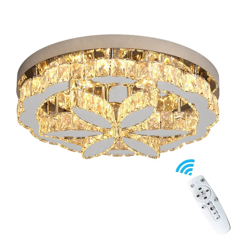 Customizable Factory Stainless Steel LED Lighting Lamp 3 Color Changing Crystal Ceiling Light