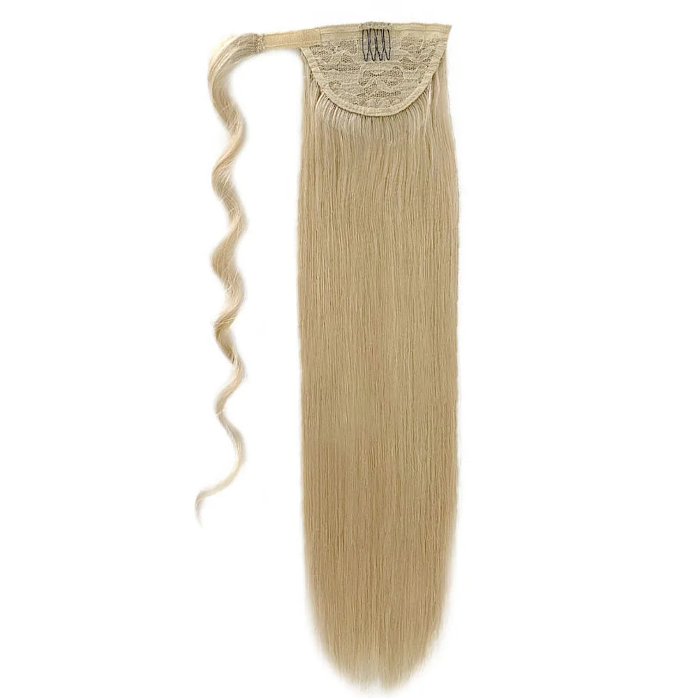 Wholesale 100% Remy Human Hair Ponytails Extensions Double Drawn Natural Wrap Drawstring Silky Straight Wave No Shedding