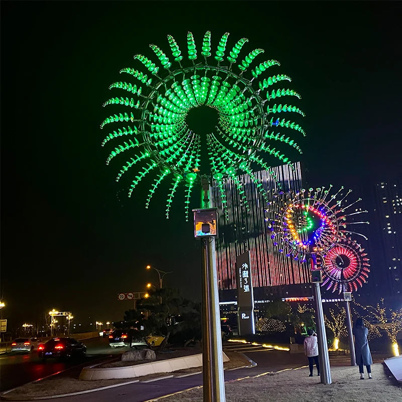Customize Large Scale Outdoor LED Lighted Colorful Wind Spinner Stainless Steel Giant Kinetic Sculpture for Park Decor