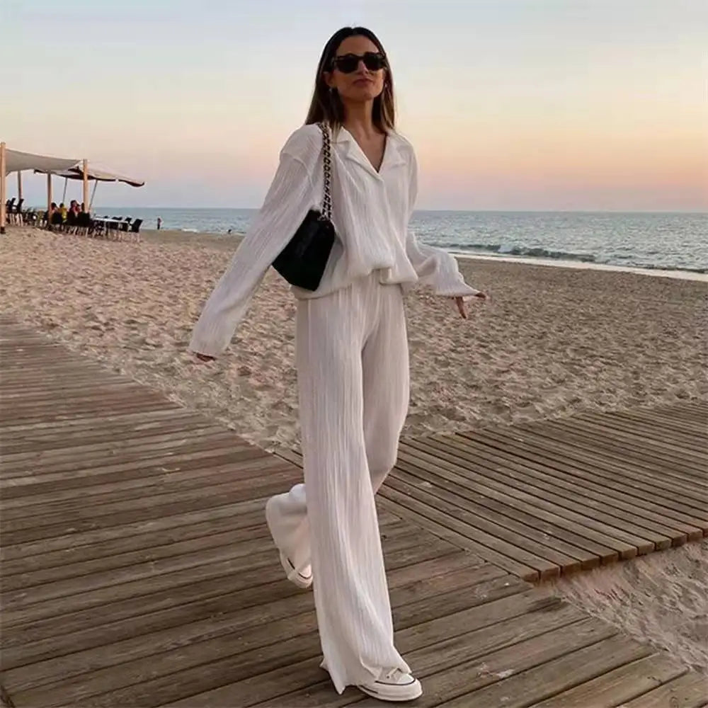 Summer Hot Clothing Long Sleeve Loose Trousers Suit Lounge Wear Pants Casual Two Piece Set 2022