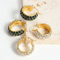 High Quality Full Round Brilliant Shine Iced Out Crystal Diamond Chunky Funky Hoops Cz Green Zircon Cubic Zirconia Earrings