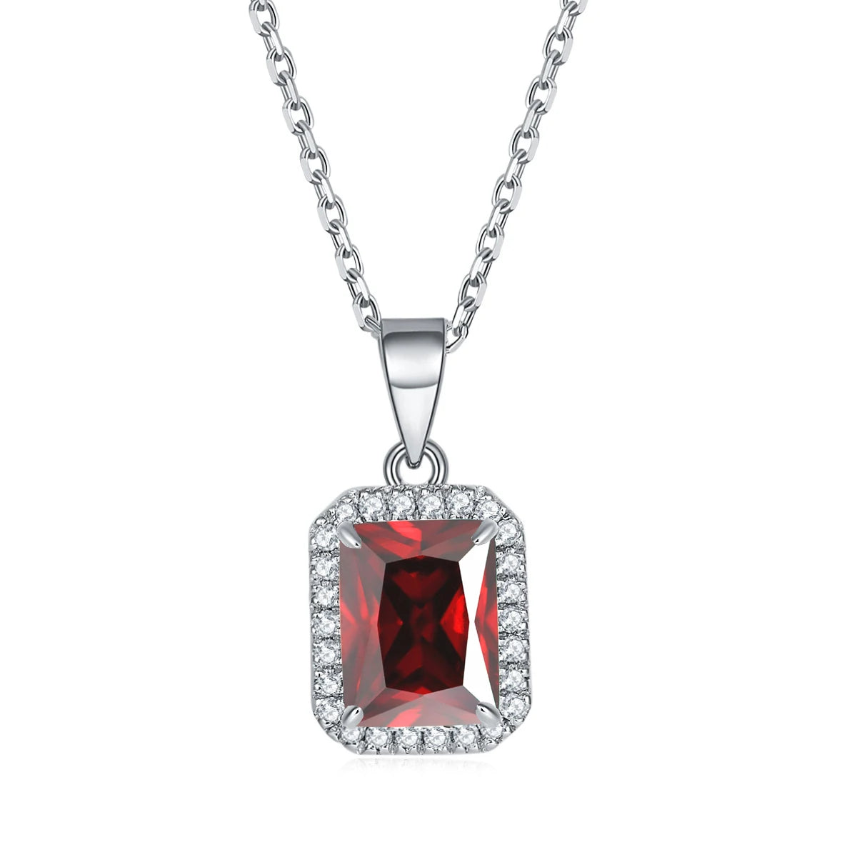 Fashion Ruby Gemstone 12 Months Birthstone Pendant 925 Sterling Silver Necklace