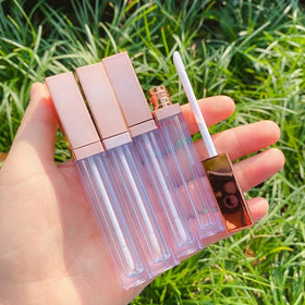 L-Zhuang Brand Low MOQ 100pieces Custom Logo Metallic Empty Cosmetic Square 5ml Rose Gold Lip Gloss Tubes With Wands