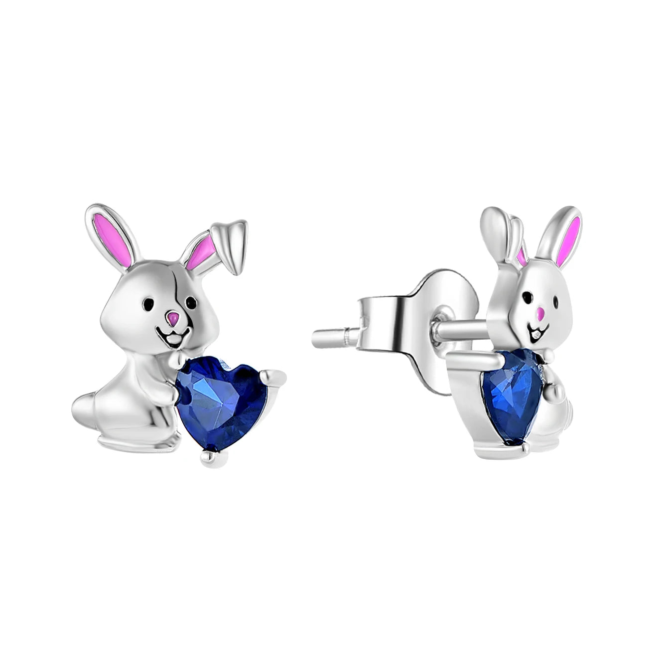 Unique Heart Love Girls Animal Jewelry 925 Sterling Silver Heart Cz Cute Rabbit Stud Earring for Women