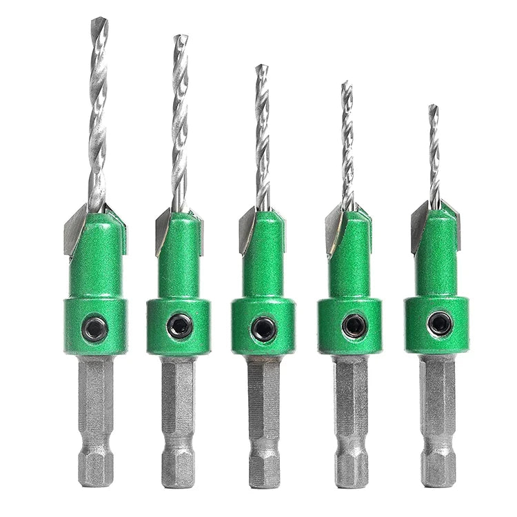 DZ 5-Piece Countersink Drill Bit Set for Wood High Speed Steel Carpentry Reamer with 1 Free Hex Key Wrench for Woodworking