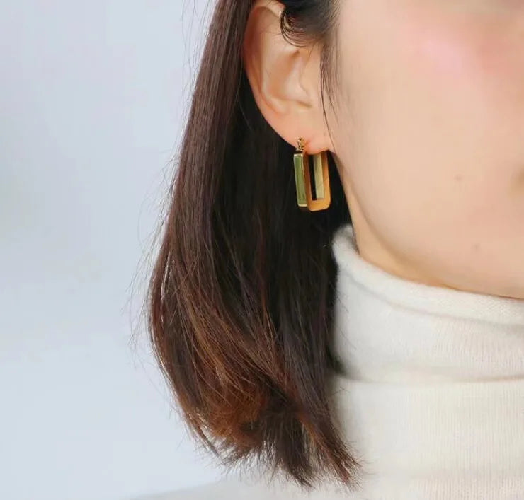 Luxury Gold Plated 316 Stainless Steel Smooth Hoop Stereoscopic Globe Earring for Women Null