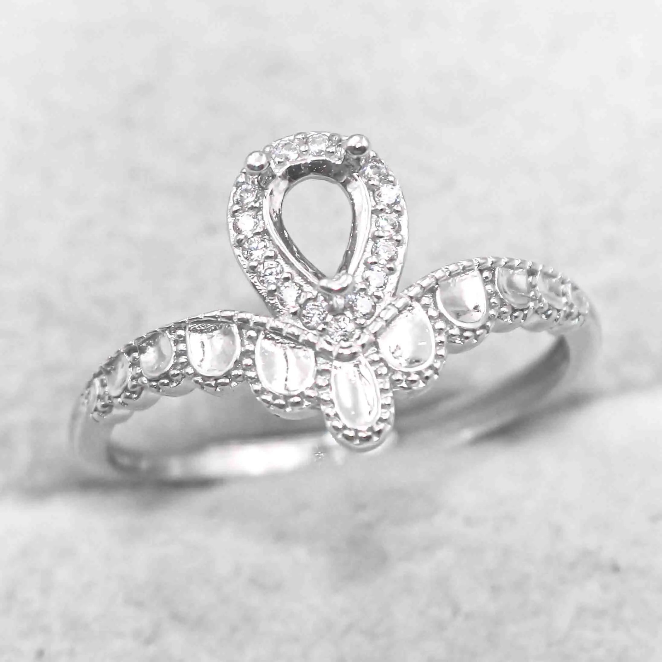 Semi Mount 4*6mm Sterling Silver Ring Pear Shape Empty Blank Support Claws Setting S925 Base Without Center Stone for DIY Inlay