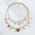 2025 New Vintage Multilayer Heart Moon Flower Pendant Clavicle Necklace for Women Valentine's Day Jewelry Gift
