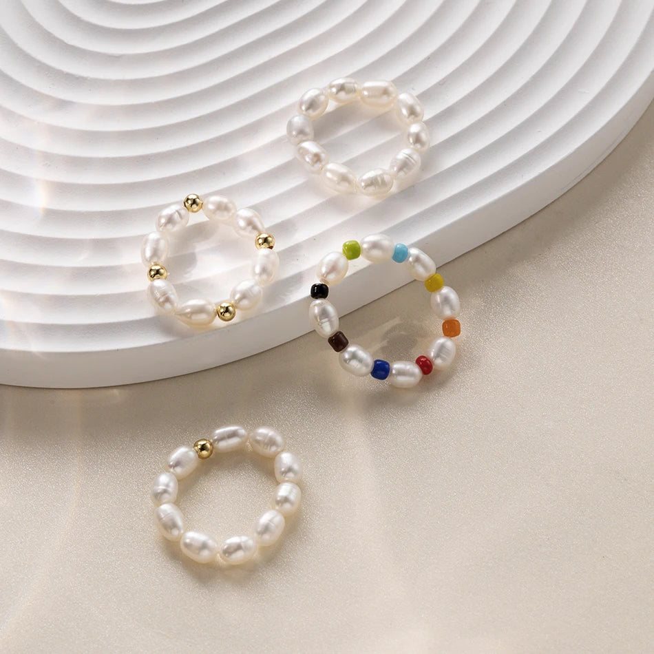 Nagosa Handmade Custom Jewelry Freshwater Pearl Bead Elasticity Adjustable Ring