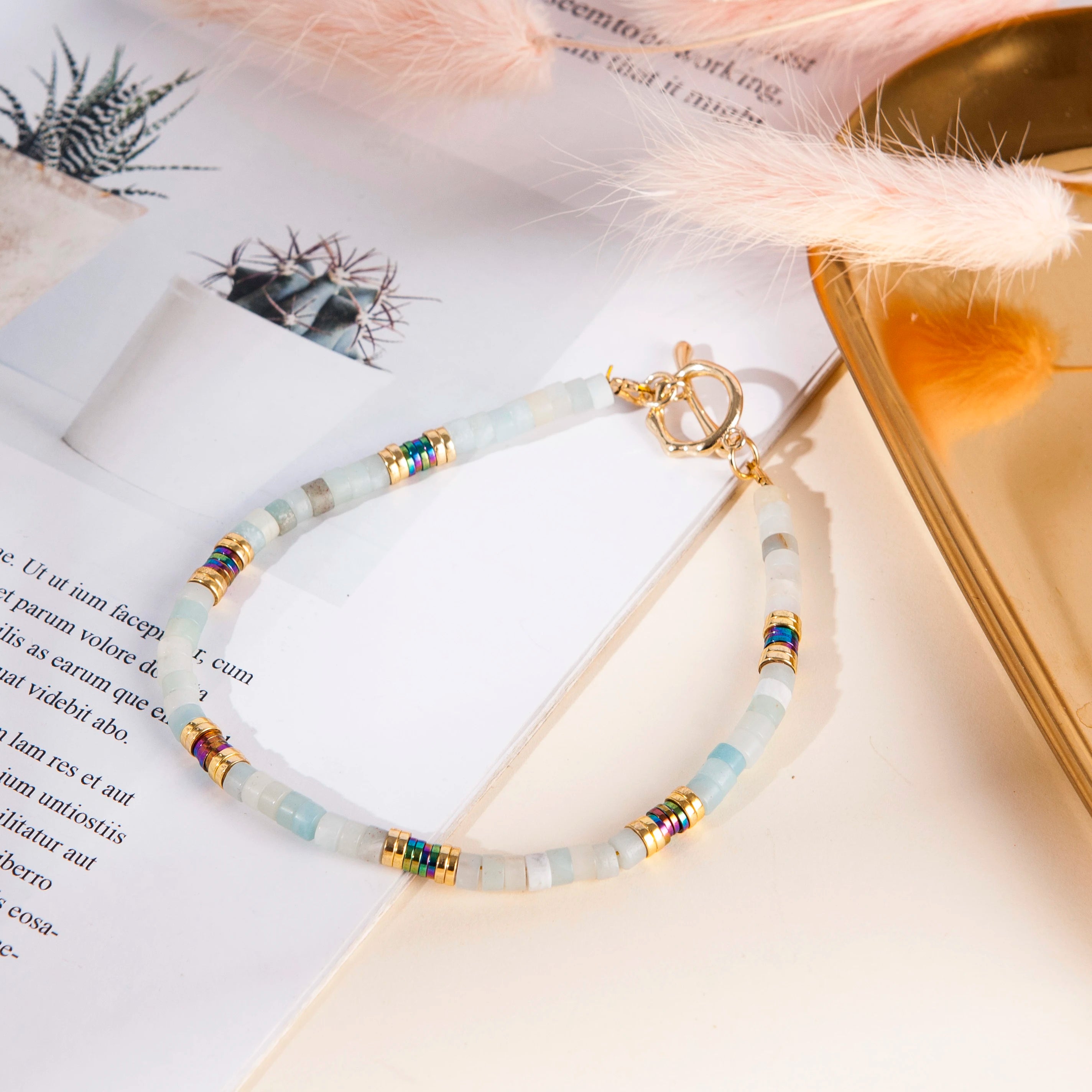 Wholesale Boho Fashion Colorful Natural Stone Amazonite Heishi Beaded Bracelet for Women