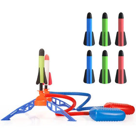 New Outdoor Amusement Park Toys Air Pump Foot Model Toy Foam Rocket Launcher Pop up Children Rocket to the Sky with Light