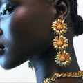 2023 New Arrival Fashion Jewelry ZA Vintage Gold Color Multi-layered Big Daisy Earrings for Women Metal Geometric Flower Earring