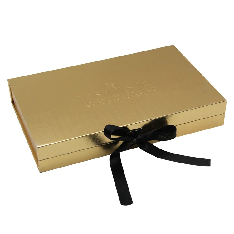 Small Black Packaging Slim Custom Cardboard Cristals Gift logo Ribbon Boxes for Gift Pack