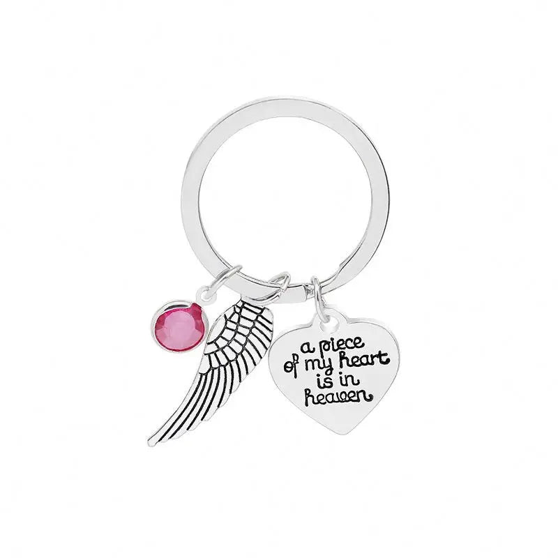 Custom Jewelry a Piece of My Heart Is in Heaven Keychain Angel Wing Stainless Steel Heart Metal Key Chains Trinket Memorial Gift