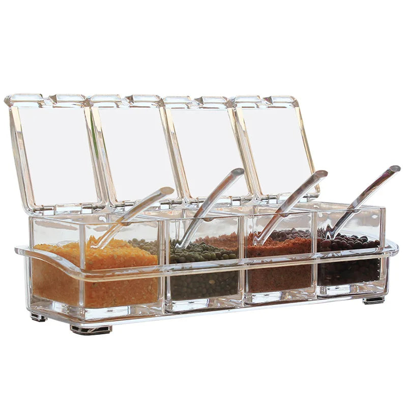 Kitchen Storage Container Clear Condiment Jars Plastic Spice Box 4 Piece Set Acrylic Seasoning Box