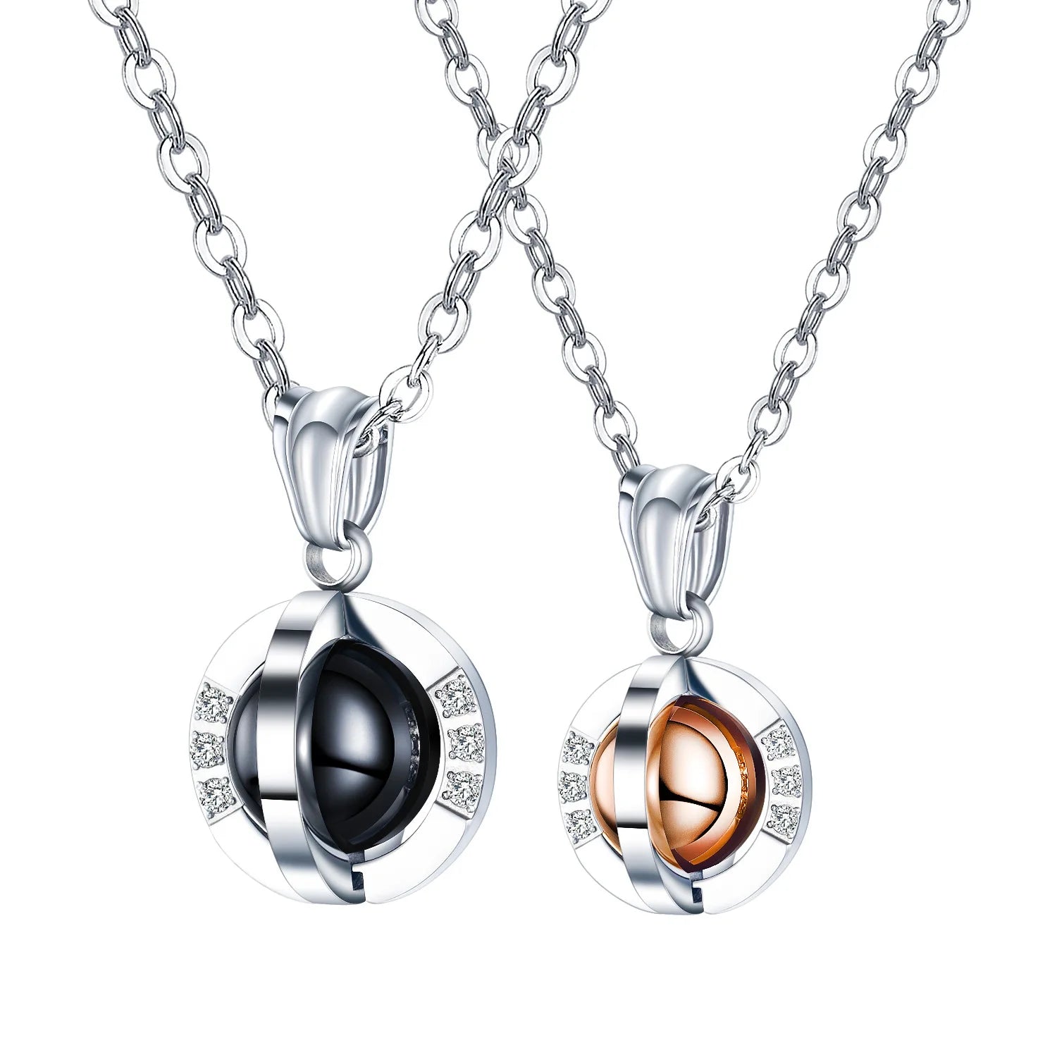 Fashion Stainless Steel Necklace Couple Rotatable Jewelry Custom Rotate Pendant