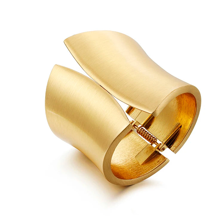 Women's Fashion Chunky Wide Statement Gold Plated Bangle Opening Asymmetric Cuff Bracelet