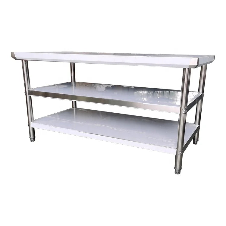 Heavy Duty Mobile Outdoor Stainless Steel Work Bench 3 Tier Stainless Steel Bench Hotel Restaurant Supplies