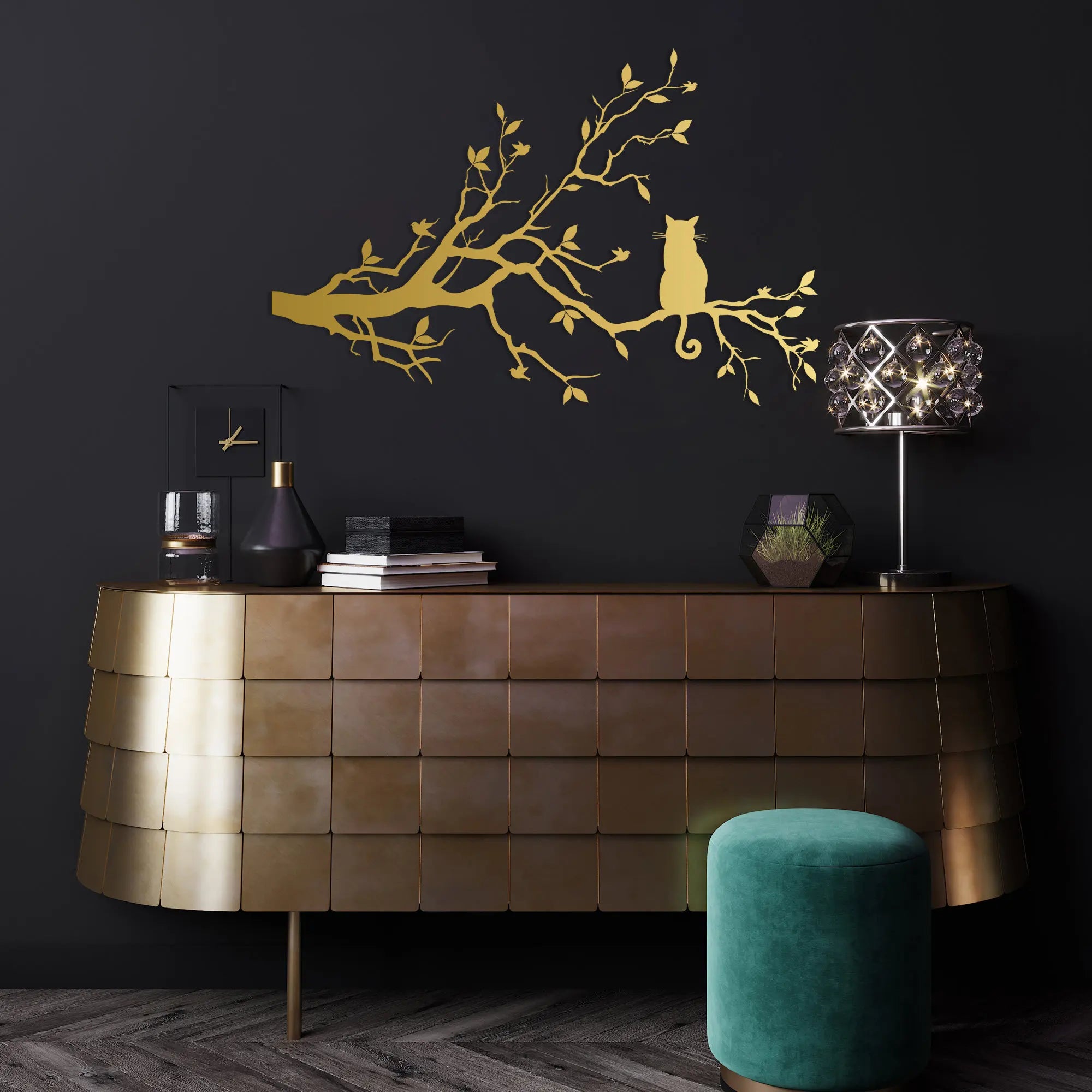 Modern Living Room Frame Sticker Art Hanging Flower Metal Home Gold Iron Wall Decoration
