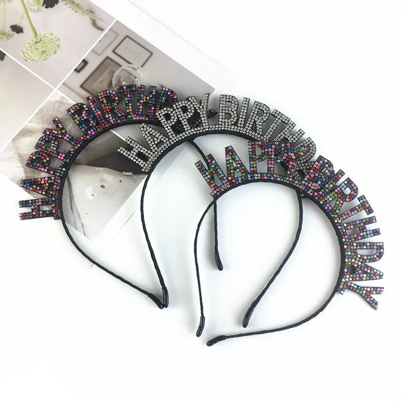 Hot Selling Children Adults Happy Birthday Hair Hoop With Diamond English Letter Headdress