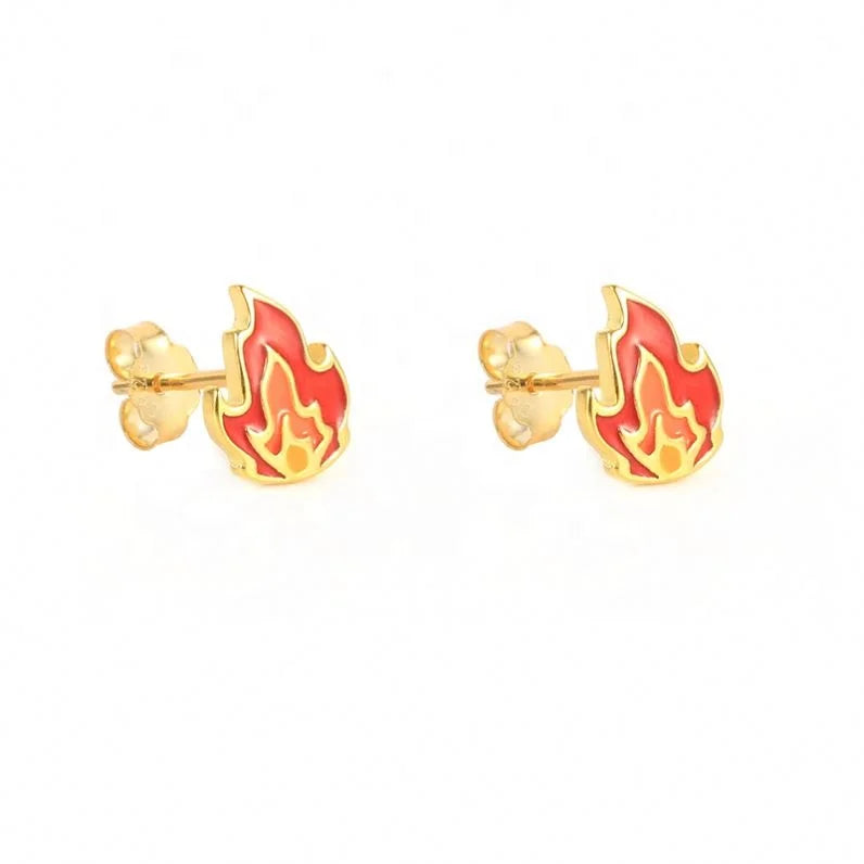 2023 Hot Ins 925 Silver Jewelry European American Enamel Drip Oil Red Flame Fire Stud Earrings Fine Jewelry