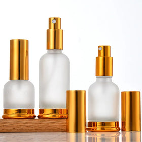 Bronze Gold Cap Bottom Bracket 20ml 50ml Frosted Glass Lotion Pump Sprayer Essential Oil Perfume Skin Care Serum