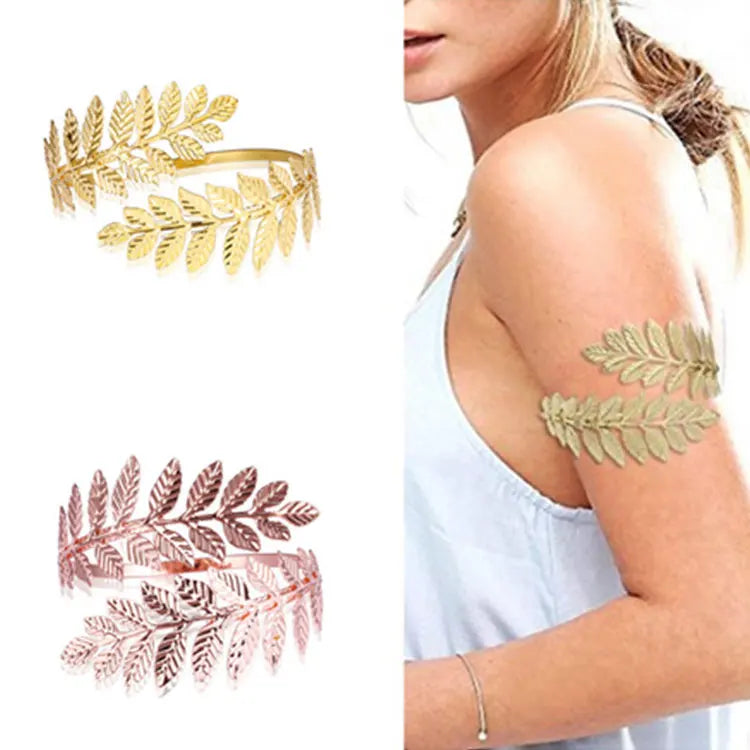 SC Hot Selling Thanksgiving Day Leaf Upper Arm Cuff Bangles Vintage Adjustable Gold Plated Greek Roman Laurel Leaf Arm Bracelets