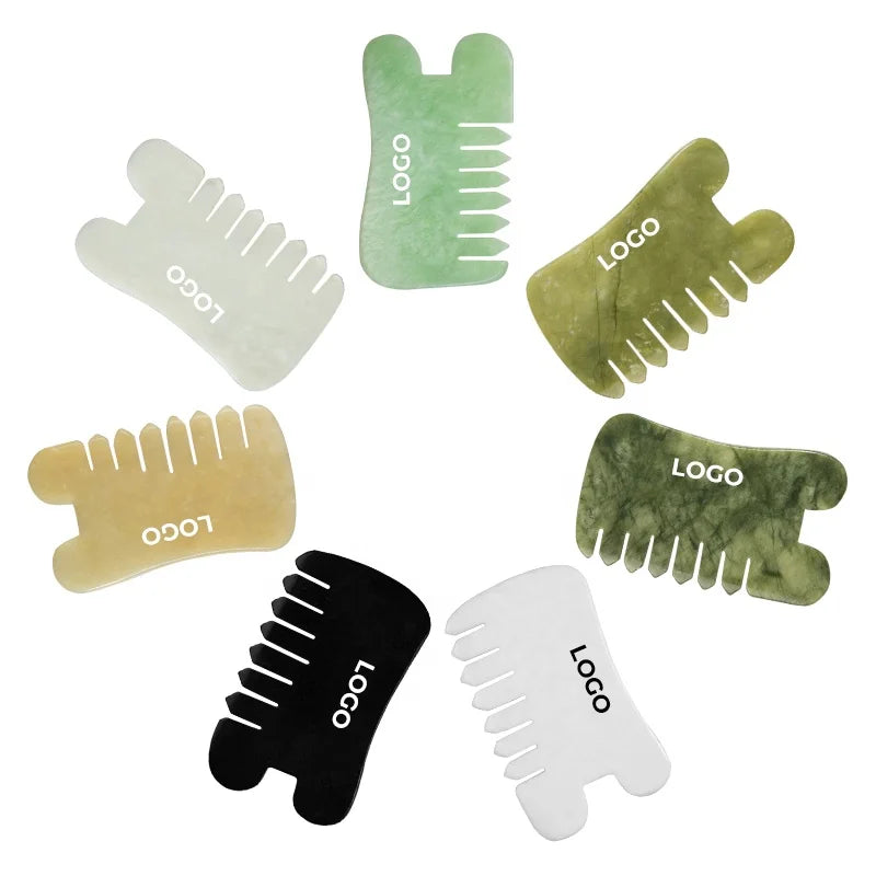 2023 Custom Combs With Logo White Crystal Hair Comb Guasha Scraping Tool Wholesale Gua Sha Scalp Care Jade Hair Comb Gua Sha