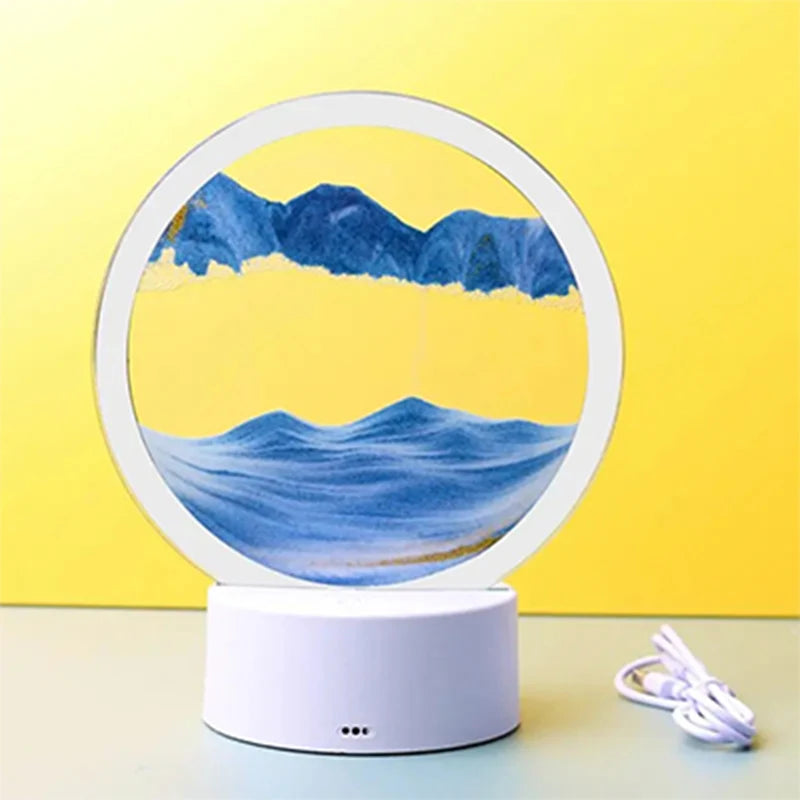 3d Colorful Moving Sand Painting Products Home Use Glass Quick Sand Led Lamp Ornament With 7 Color Led Light Modes