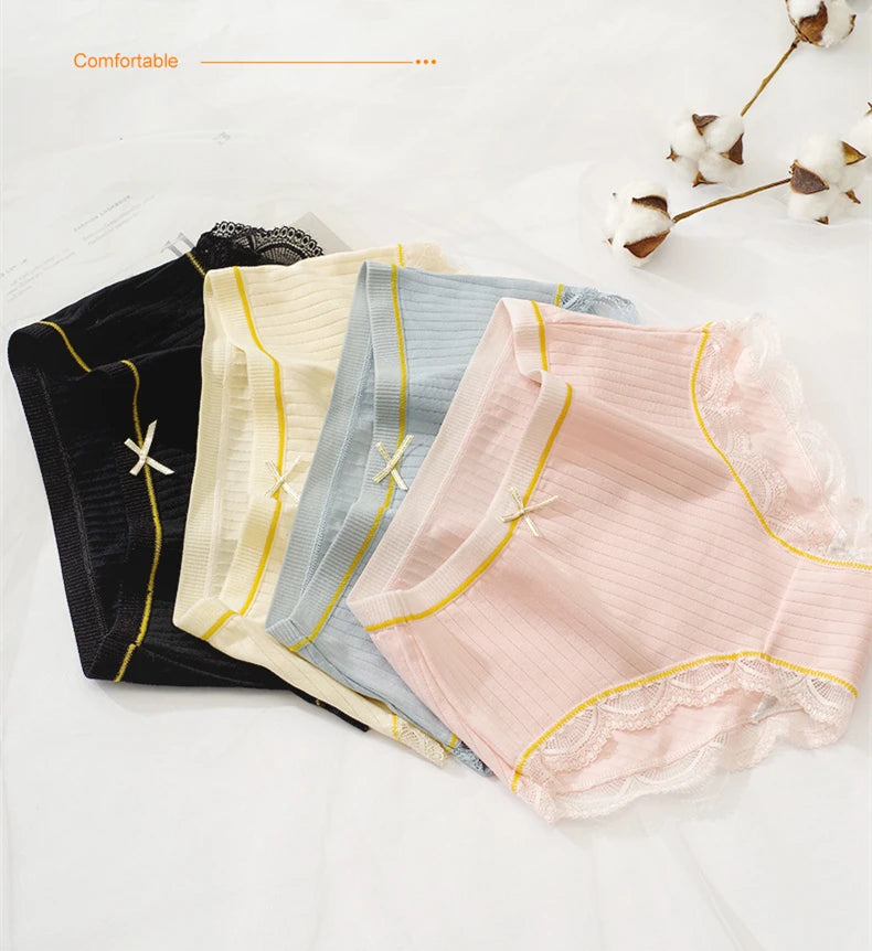 M-XL Cotton Knitted Briefs Panties for Women High Waist Solid Color Traceless Underwear Plain Dyed Techniques for Girls
