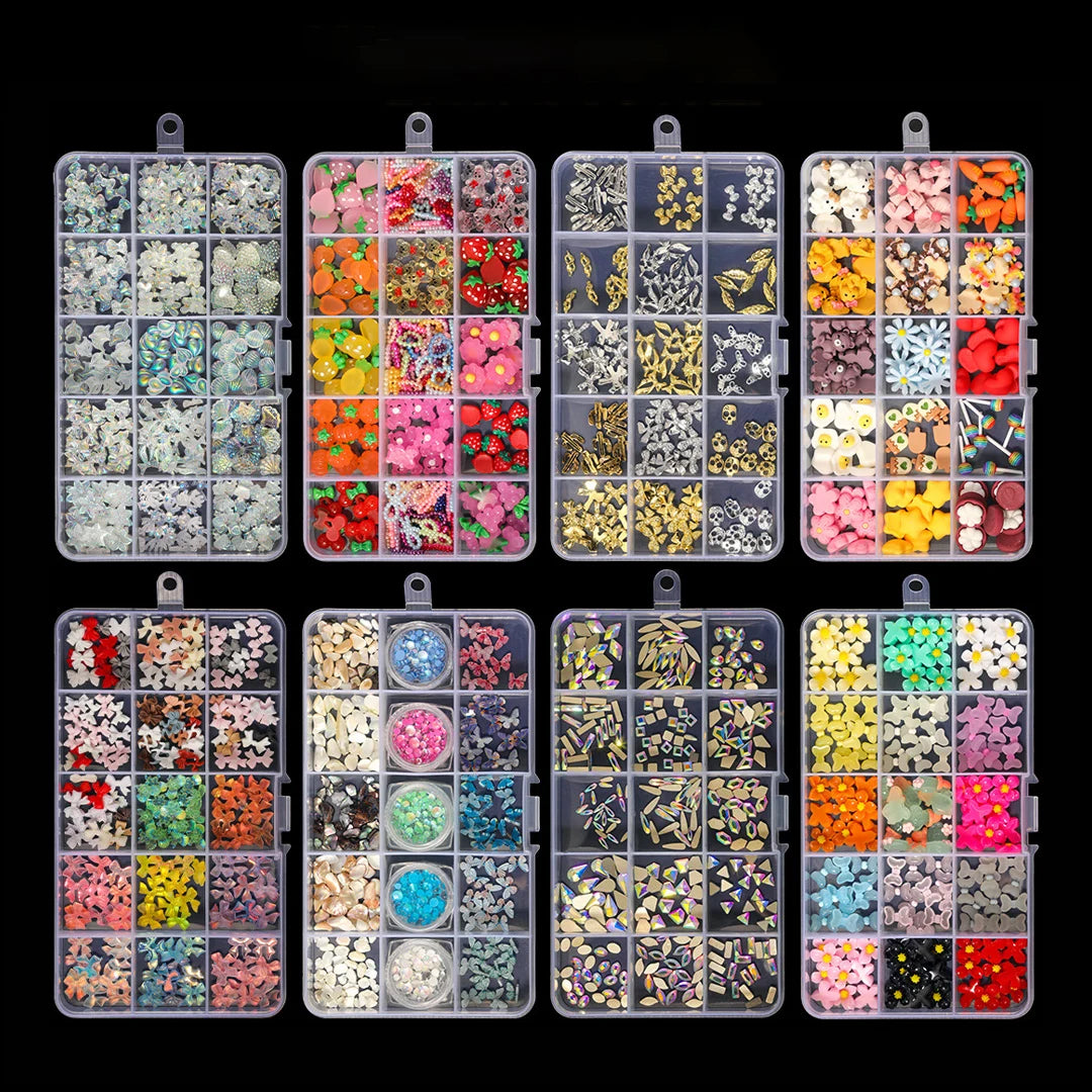 3D Luxury Cherry Heart Mini Acrylic Nail Charm Wholesale 3D Flower Metal Decorations for Acrylic Nails