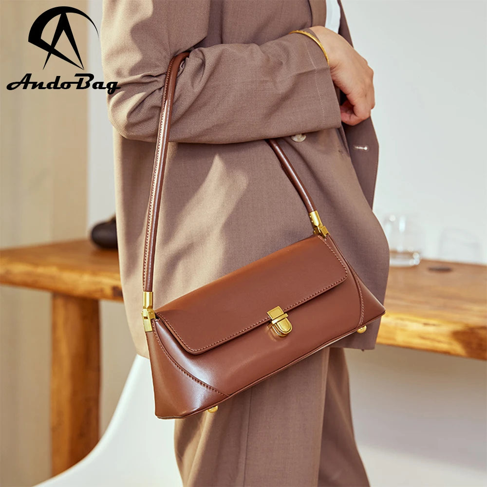 AndoBag Handbag for Women Summer Fashion Single Shoulder Crossbody Bags Genuine Cow Leather Underarm Bag 2035