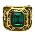 High-Quality Gold Plated Big Octagon Green Emerald Rhinestone Stone Ring with Men Titanium Steel Geometric Ring Hip Hop Jewelry