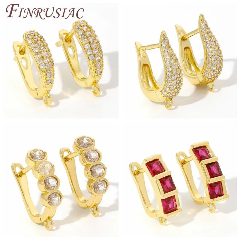 Shvenzy 18K Real Gold Plated Crystal Zirconia Earring Hooks Clasps Fasteners DIY Earring Accessories Main Stone Zircon