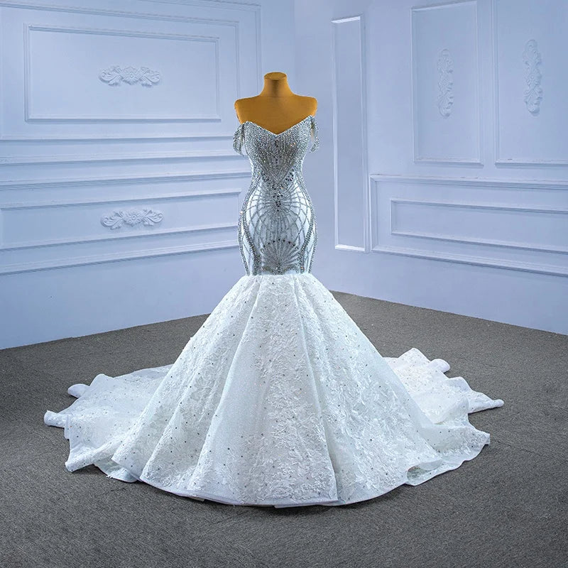 Jancember RSM67385 Ladies New Diamond Slim Lace Embroidered Mermaid Wedding Dress