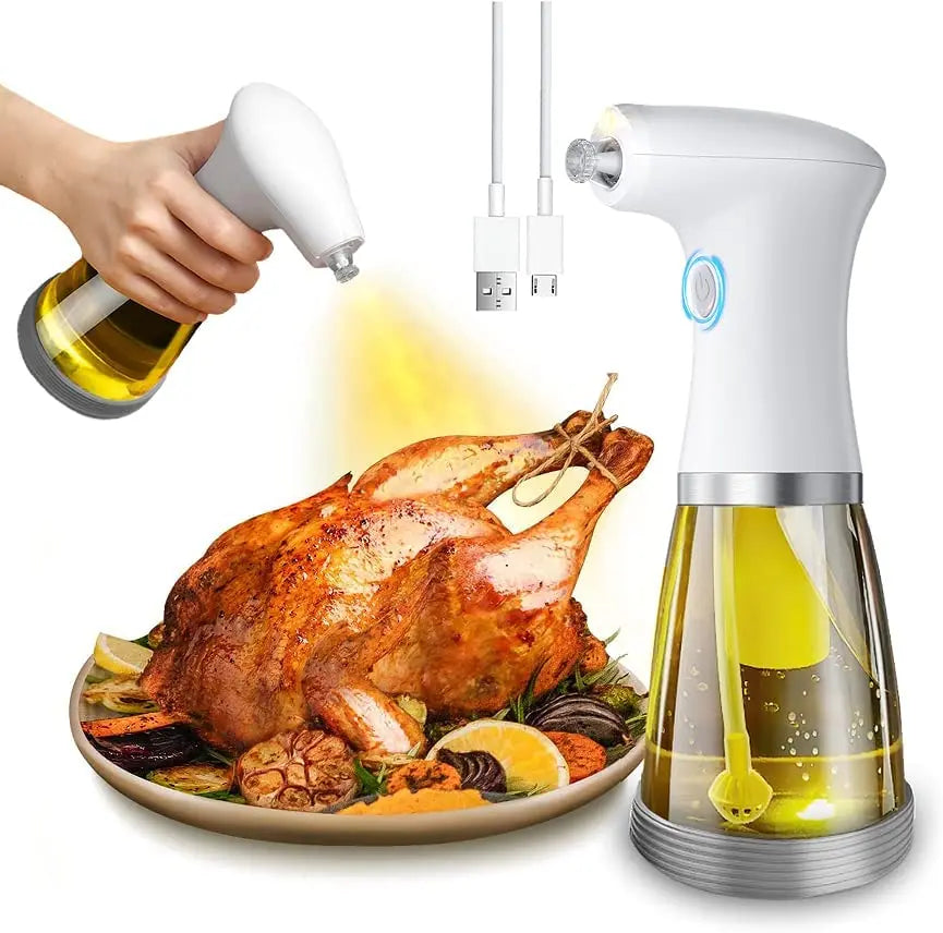 Advanced 240ml/8.11oz Glass Electric Oil Sprayer Bottle USB Rechargeable for Cooking Olive Vinegar Soy Sauce Storage Use