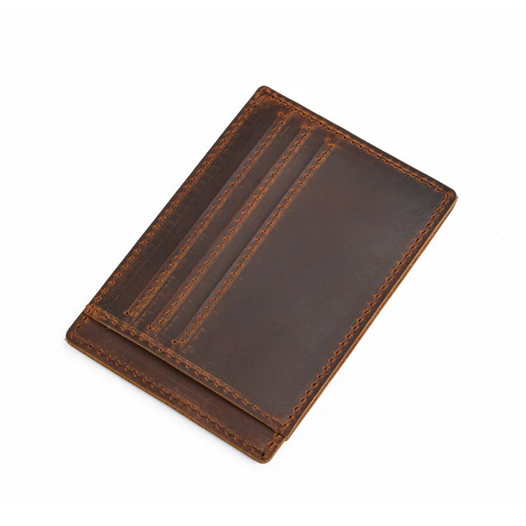 Wholesale Custom Men's Handmade Genuine Leather Wallet Simple Small Card Holder Vintage Crazy Horse Leather Multi-card Holder